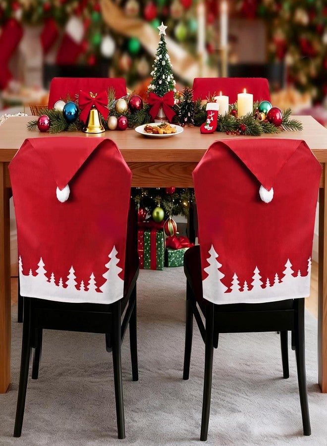 MSJGA 4 Pcs Christmas Chair Covers with Red Santa Claus Hat Xmas Chair Slipcovers Set for Christmas Holiday Home, Kitchen, Dining Room, and Office Decorations - Image 1